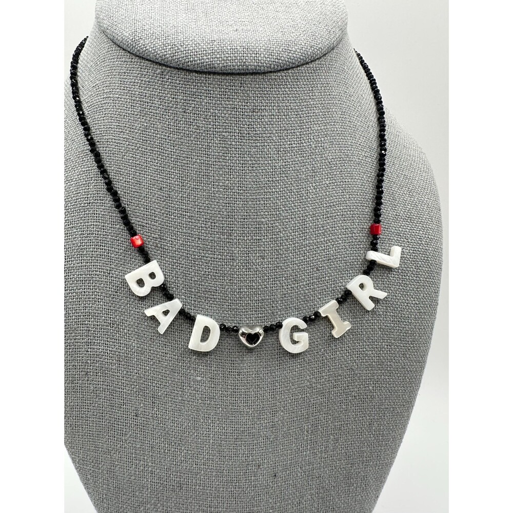 BAD GIRL Mother of Pearl Choker, Black Spinel Beaded Necklace